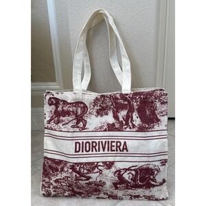 New Christian Dior 'Dioriviera' Red &‎ Ivory Large Cotton Tote Bag Purse GWP